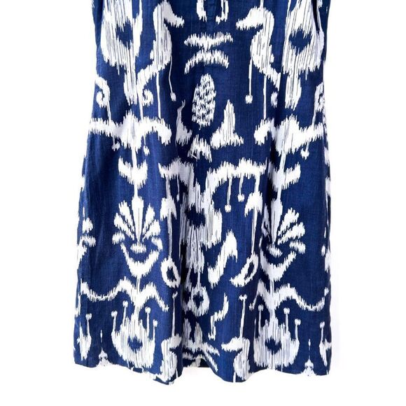 Vineyard Vines Blue White Ikat Print Embroidered Collar 100% Cotton Dress Size 0 - Picture 7 of 7
